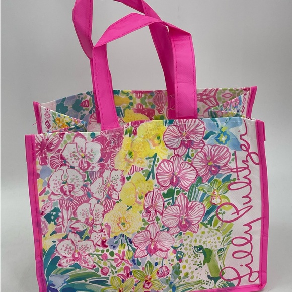Lilly Pulitzer Floral Garden Pink Reusable Tote Shopping Bag Hibiscus Maui 11x9" - Picture 5 of 9